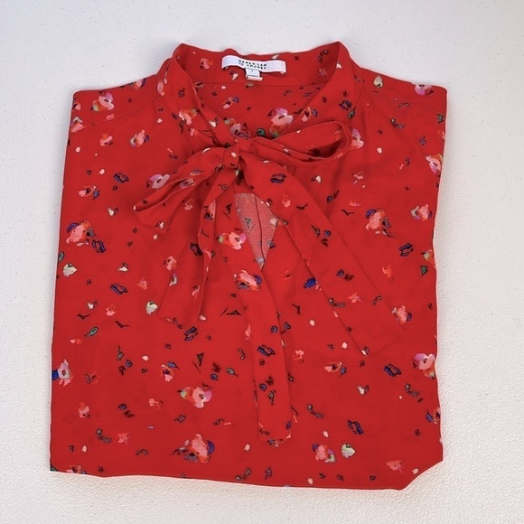 Derek Lam Evadine Blouse Red Floral Tie-neck Long Sleeves Top 2 - Picture 5 of 13